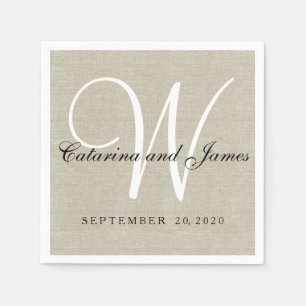 Serviette En Papier Lin Beige Rustique Monogramme Papier Mariage servi