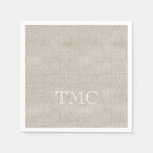 Serviette En Papier Lin neutre classique monogramme blanc Initiales (Devant)