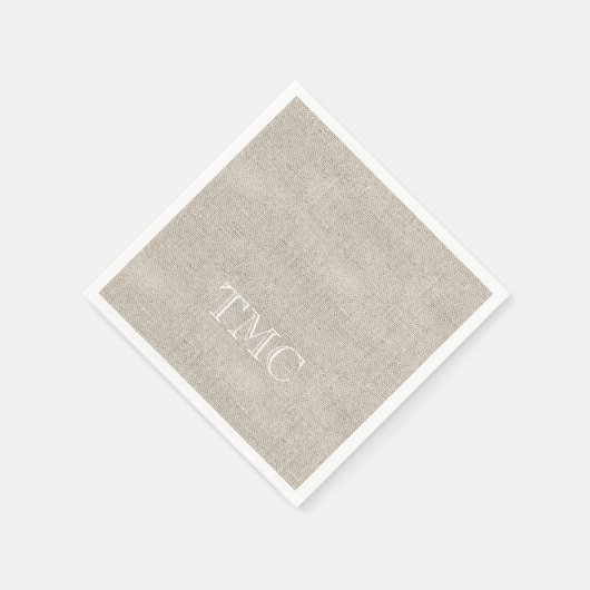 Serviette En Papier Lin neutre classique monogramme blanc Initiales (Coin)