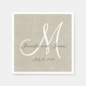 Serviette En Papier Linge beige Gris Blanc Monogramme Mariage Keepsaké (Devant)