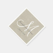 Serviette En Papier Linge beige Gris Blanc Monogramme Mariage Keepsaké (Coin)