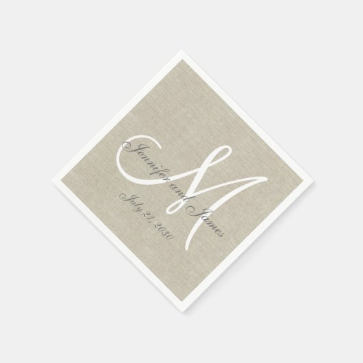 Serviette En Papier Linge beige Gris Blanc Monogramme Mariage Keepsaké (Coin)