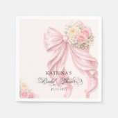 Serviette En Papier Linge de mariage élégant rose blush à ruban (Devant)