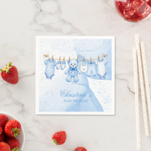 Serviette En Papier Linge de ours en peluche bleu pour Baby Shower