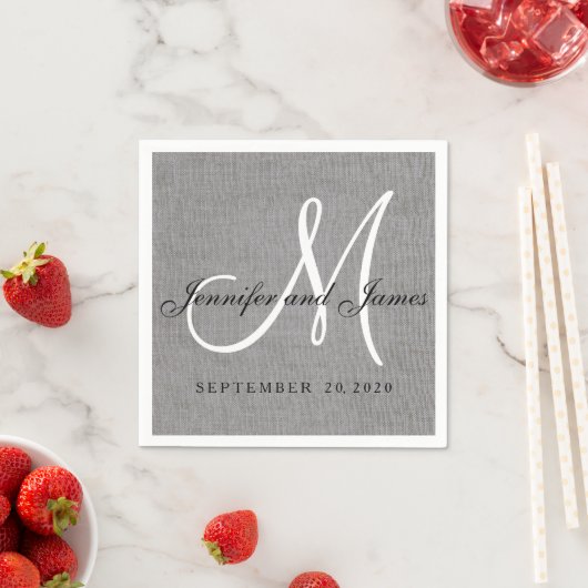 Serviette En Papier Linge gris moderne Monogramme Papier Mariage (En situation)