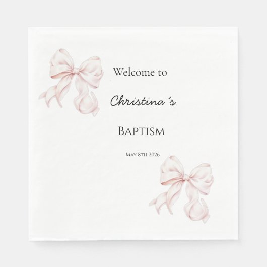 Serviette En Papier Lingettes de baptême à ruban rose (Devant)