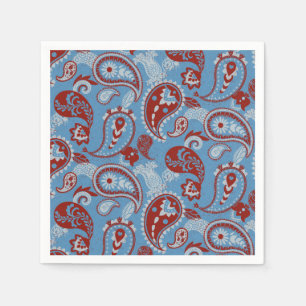 Serviette En Papier Linocut traditionnel Paisley Rouge Bleu Blanc
