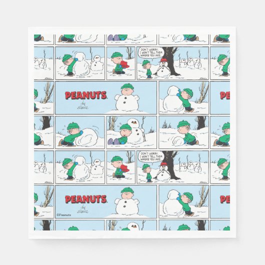 Serviette En Papier Linus Construit Un Snowman (Devant)