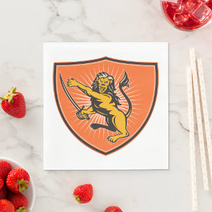 Serviette En Papier Lion Avec Une Épée