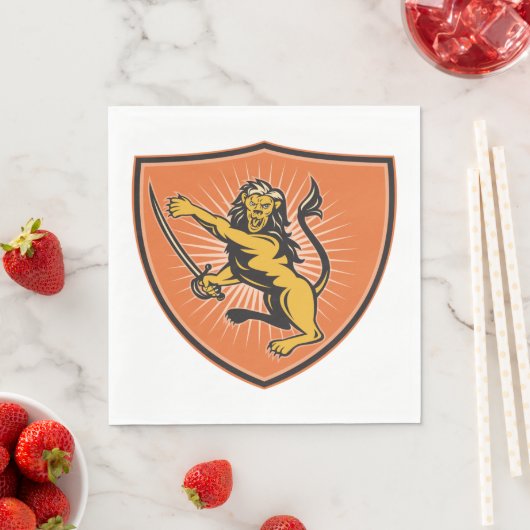 Serviette En Papier Lion Avec Une Épée (En situation)