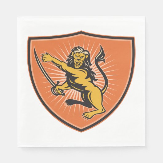 Serviette En Papier Lion Avec Une Épée (Devant)