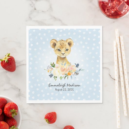 Serviette En Papier Lion Cub Blue Dotée Baby Party (En situation)