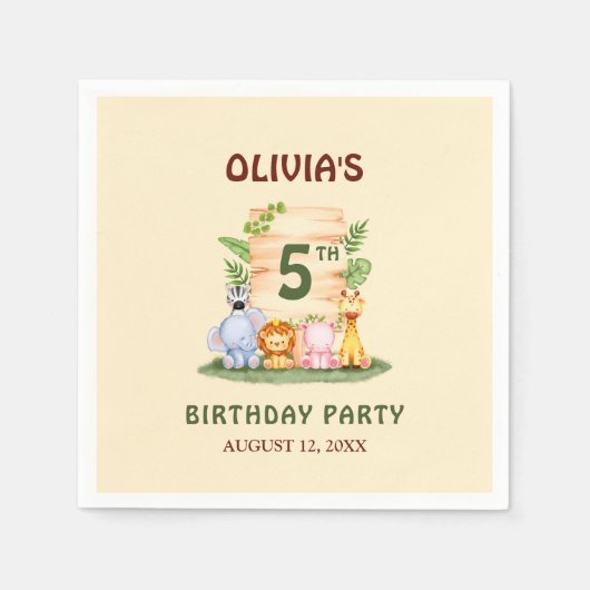 Serviette En Papier Lion de Savannah hippo zèbre éléphant (Devant)