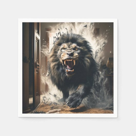 Serviette En Papier Lion effrayant (Devant)