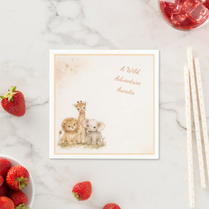 Serviette En Papier Lion éléphant girafe neutre Terreux Enfants Boho