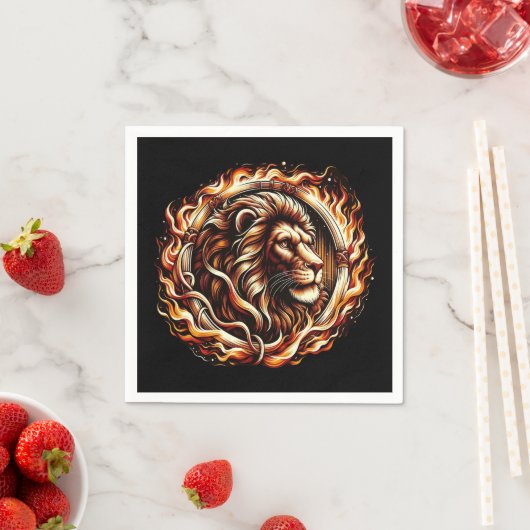 Serviette En Papier Lion flamboyant en anneau d'astrologie des flammes (En situation)