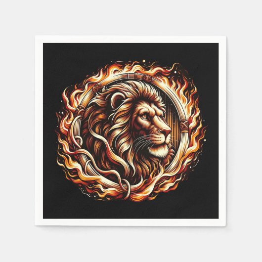 Serviette En Papier Lion flamboyant en anneau d'astrologie des flammes (Devant)