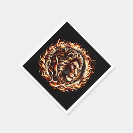 Serviette En Papier Lion flamboyant en anneau d'astrologie des flammes (Coin)