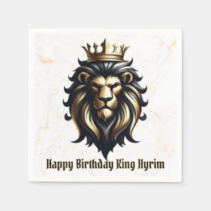 Serviette En Papier Lion noir et or de luxe avec couronne