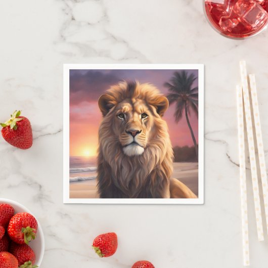Serviette En Papier Lion sur la plage (En situation)