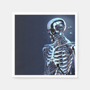 Serviette En Papier Liquid Chrome Argent Squelette Robot Anniversaire