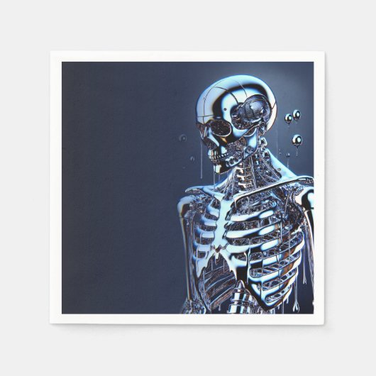 Serviette En Papier Liquid Chrome Argent Squelette Robot Anniversaire (Devant)