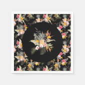 Serviette En Papier Liquide d'hibiscus d'ananas tropical sur noir (Devant)
