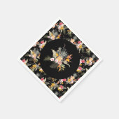 Serviette En Papier Liquide d'hibiscus d'ananas tropical sur noir (Coin)