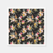 Serviette En Papier Liquide d'hibiscus d'ananas tropical sur noir (Devant)
