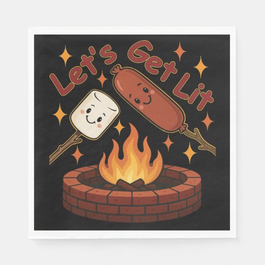 Serviette En Papier Lit Firepit - mignon Marshmallow & Hot Dog (Devant)