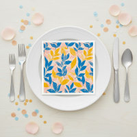 Lithographe rose, bleu et jaune Mariage floral