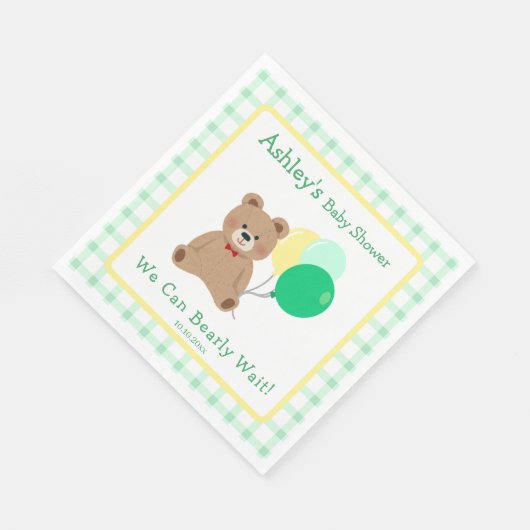Serviette En Papier Little Bear + Balloons Gender Neutral Baby Shower (Coin)