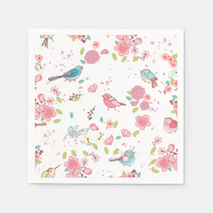 Serviette En Papier Little Birdie Rose et Blue Whimsical Girl