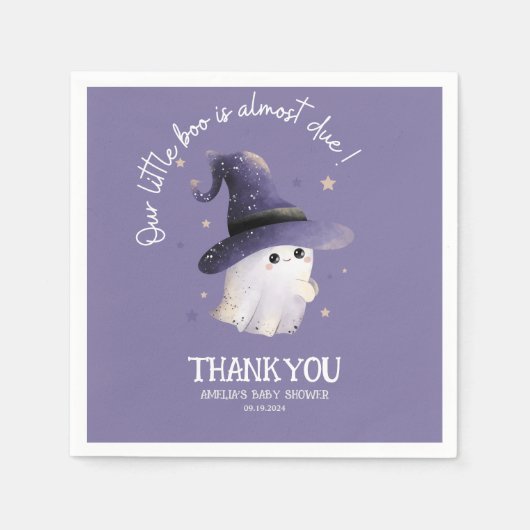 Serviette En Papier Little Boo Halloween fantôme violet baby shower (Devant)
