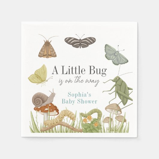 Serviette En Papier Little Bug Insects Mushroom Boy Baby Shower (Devant)