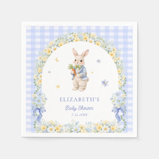 Serviette En Papier Little Bunny Gingham Boy Baby Shower (Devant)