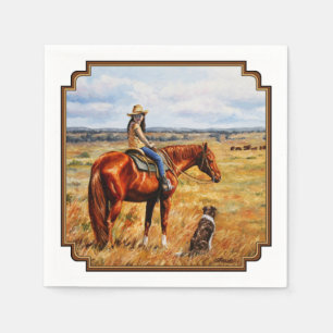 Serviette En Papier Little Cowgirl on Cattle Horse