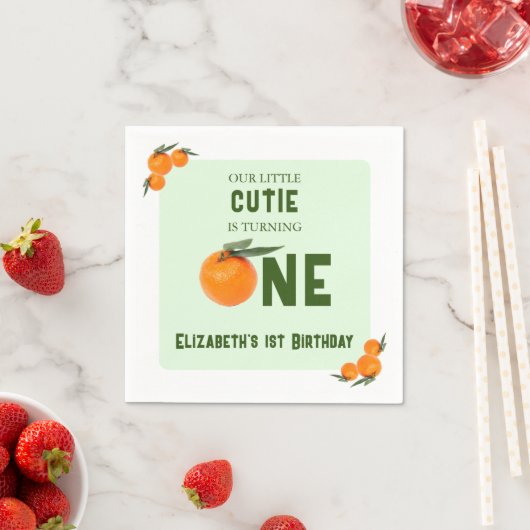 Serviette En Papier Little Cutie Orange 1er anniversaire (En situation)