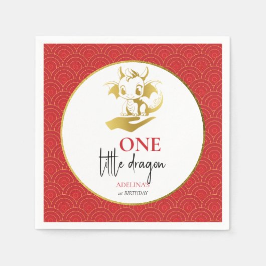 Serviette En Papier Little Dragon mignonne Red Gold Baby 1er anniversa (Devant)