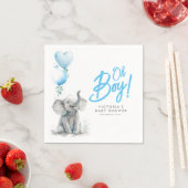 Serviette En Papier Little Elephant mignon Baby shower bleu et gris (En situation)