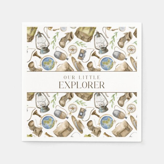 Serviette En Papier Little Explorer Neutral Custom Party (Devant)