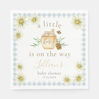 Serviette En Papier Little Honey On The Way Blue Gingham Baby Shower