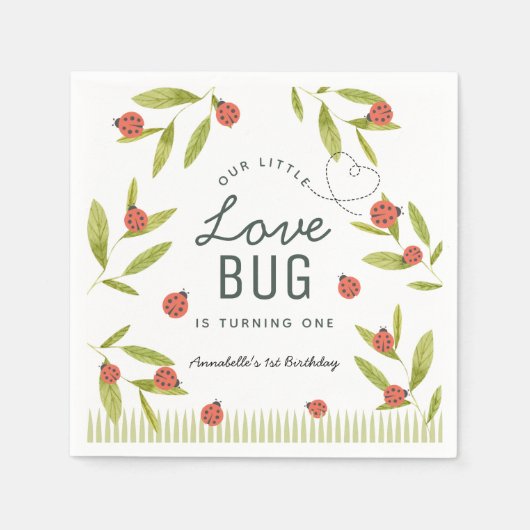 Serviette En Papier Little Log Ladybug Leaf Anniversaire Napkins (Devant)