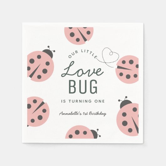 Serviette En Papier Little Love Bug Pink Ladybug Birthday Napkins (Devant)