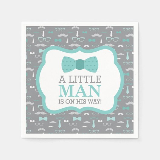 Serviette En Papier Little Man Napkin, Turquoise et Grey (Devant)