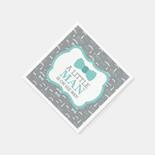 Serviette En Papier Little Man Napkin, Turquoise et Grey (Coin)
