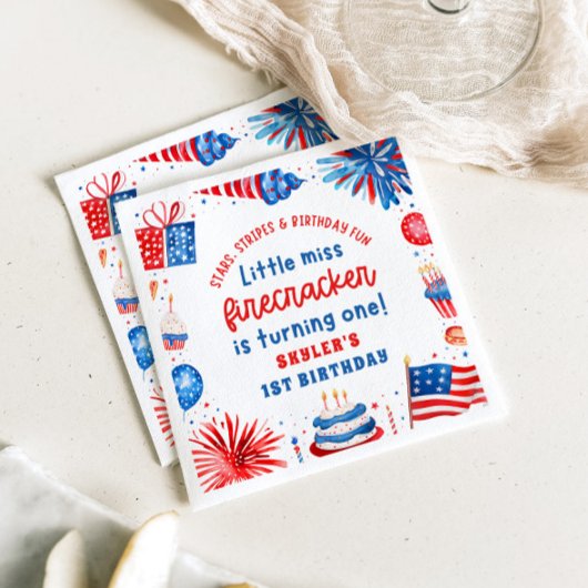 Serviette En Papier Little Miss Firecracker 4 juillet 1er anniversaire