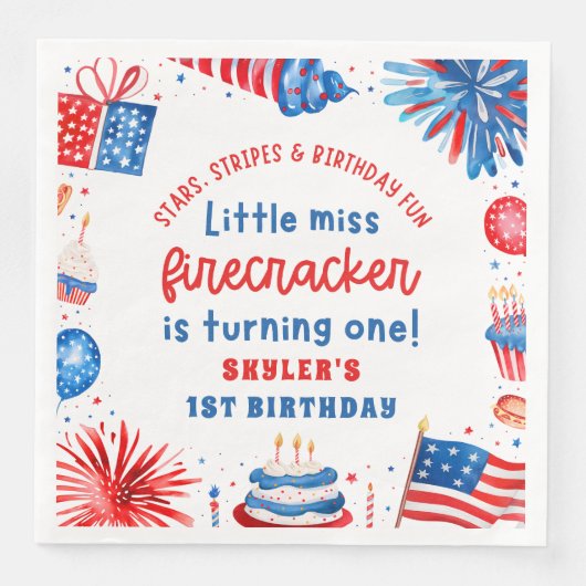 Serviette En Papier Little Miss Firecracker 4 juillet 1er anniversaire (Devant)