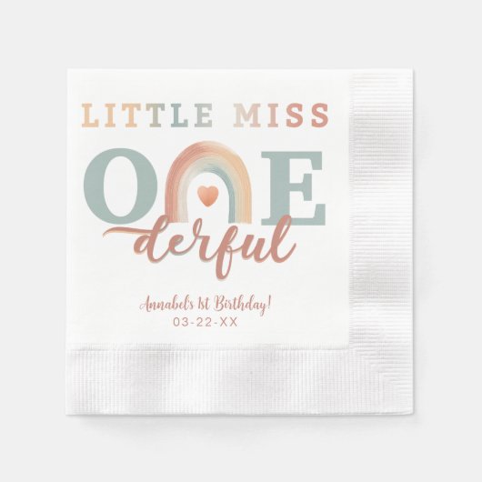 Serviette En Papier Little Miss Onederful Boho Rainbow Anniversaire Na (Devant)