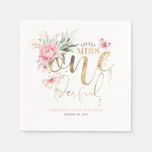 Serviette En Papier Little Miss Onedering Cute Floral 1er Anniversaire (Devant)